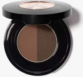 A close-up image of the Anastasia Beverly Hills Brow Powder Duo in a sleek black compact featuring two shades of brow powder.