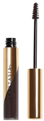 A close-up image of Anastasia Beverly Hills DIPBROW Gel showcasing the elegant packaging with a gold cap and a detailed brush applicator.