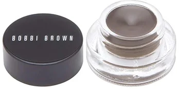 A close up image of Bobbi Brown Long Wear Gel Eyeliner in Black Ink showcasing the glass jar with the product and the black lid prominently displaying the brand name.