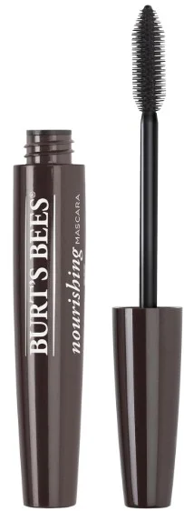 A tube of Burt’s Bees 100% Natural Nourishing Mascara in Classic Black with the wand displayed alongside the closed container.