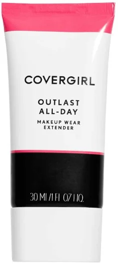 Covergirl Outlast All-Day Makeup Wear Extender primer tube with pink and black accents.
