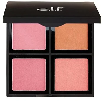 e.l.f. compact powder blush palette with four shades displayed in an open case, featuring pink and peach hues.