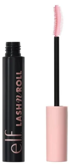 e.l.f. mascara with black tube and pink wand on a white background.