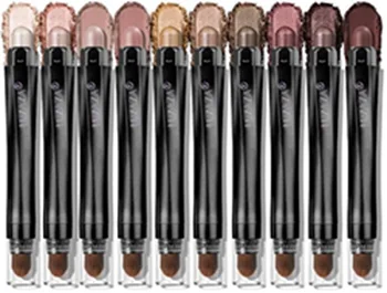 A set of ten  LUXAZA PRO eyeshadow sticks in various shades, arranged neatly in a row, featuring smooth applicators and elegant black packaging.