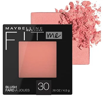 Maybelline Fit Me powder blush in shade 20 with a soft pink hue, shown in its packaging and as a crushed sample.