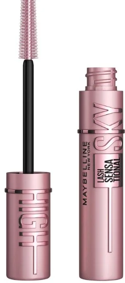 Maybelline Lash Sensational Sky High mascara in a rose gold tube with wand applicator.