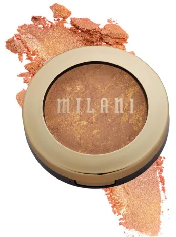 Milani Baked Bronzer with crushed powder background.