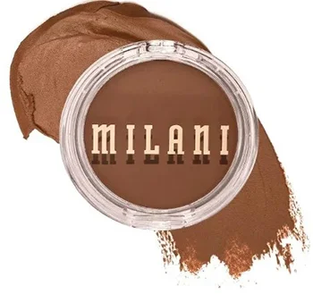 Milani Cheek Kiss Cream Bronzer with product swatch in a rich brown shade.