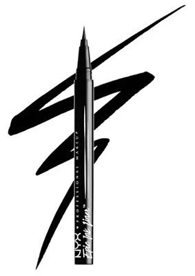 NYX Professional Makeup Epic Ink Liner in black with bold strokes showcasing its waterproof liquid eyeliner precision.
